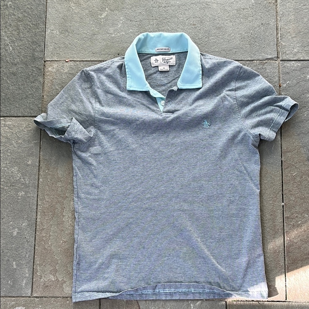 Original Penguin Gray and Blue Polo Shirt Classic Design